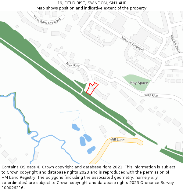 19, FIELD RISE, SWINDON, SN1 4HP: Location map and indicative extent of plot