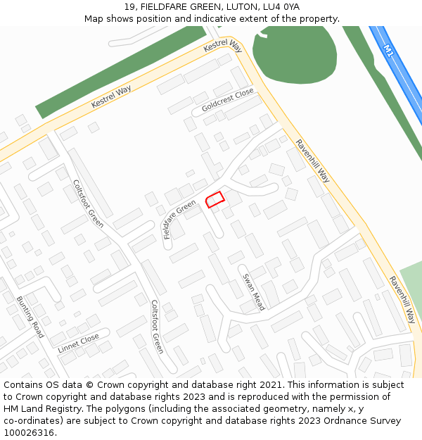 19, FIELDFARE GREEN, LUTON, LU4 0YA: Location map and indicative extent of plot