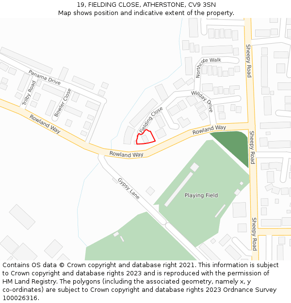 19, FIELDING CLOSE, ATHERSTONE, CV9 3SN: Location map and indicative extent of plot