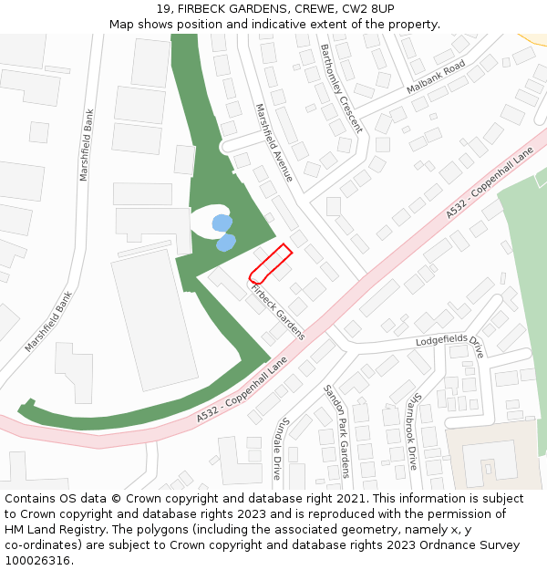 19, FIRBECK GARDENS, CREWE, CW2 8UP: Location map and indicative extent of plot