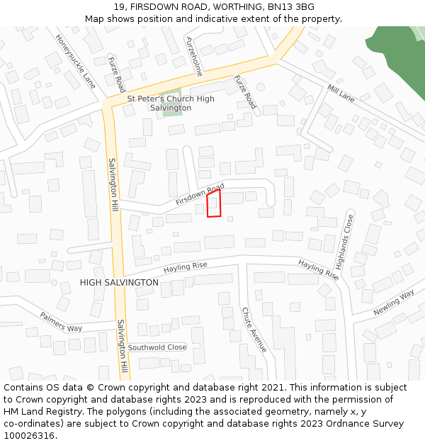 19, FIRSDOWN ROAD, WORTHING, BN13 3BG: Location map and indicative extent of plot