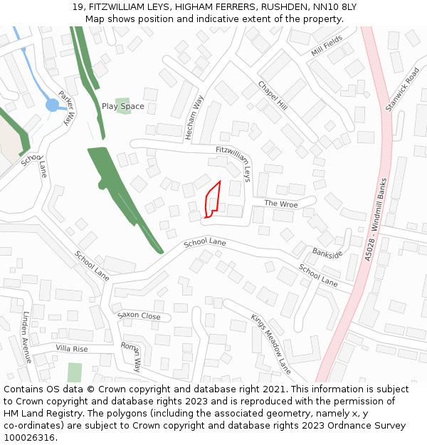 19, FITZWILLIAM LEYS, HIGHAM FERRERS, RUSHDEN, NN10 8LY: Location map and indicative extent of plot