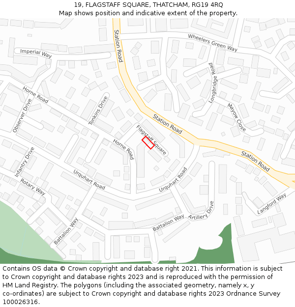 19, FLAGSTAFF SQUARE, THATCHAM, RG19 4RQ: Location map and indicative extent of plot