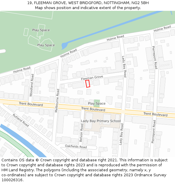 19, FLEEMAN GROVE, WEST BRIDGFORD, NOTTINGHAM, NG2 5BH: Location map and indicative extent of plot