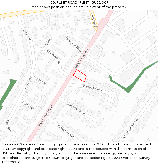 19, FLEET ROAD, FLEET, GU51 3QF: Location map and indicative extent of plot