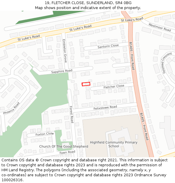 19, FLETCHER CLOSE, SUNDERLAND, SR4 0BG: Location map and indicative extent of plot