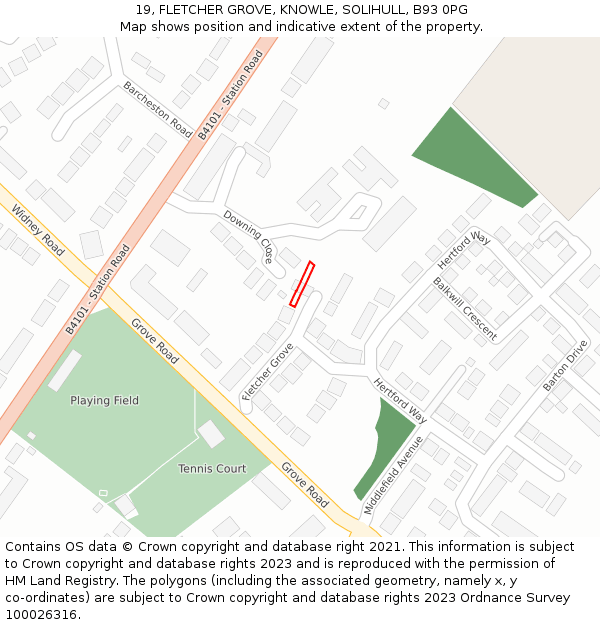 19, FLETCHER GROVE, KNOWLE, SOLIHULL, B93 0PG: Location map and indicative extent of plot
