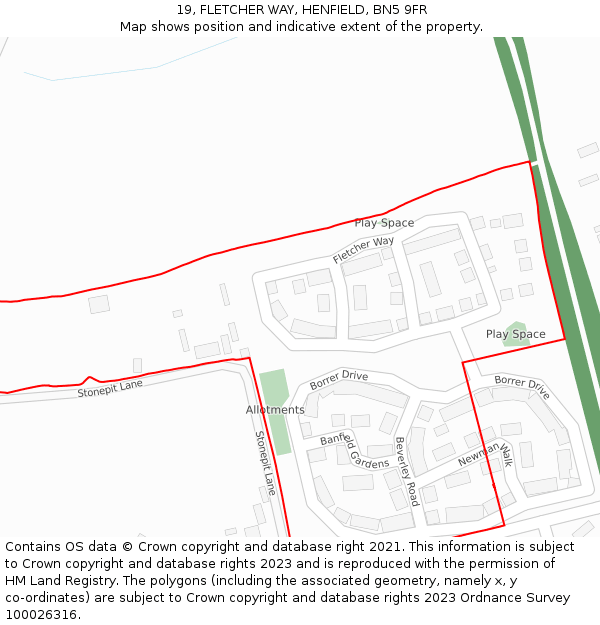 19, FLETCHER WAY, HENFIELD, BN5 9FR: Location map and indicative extent of plot