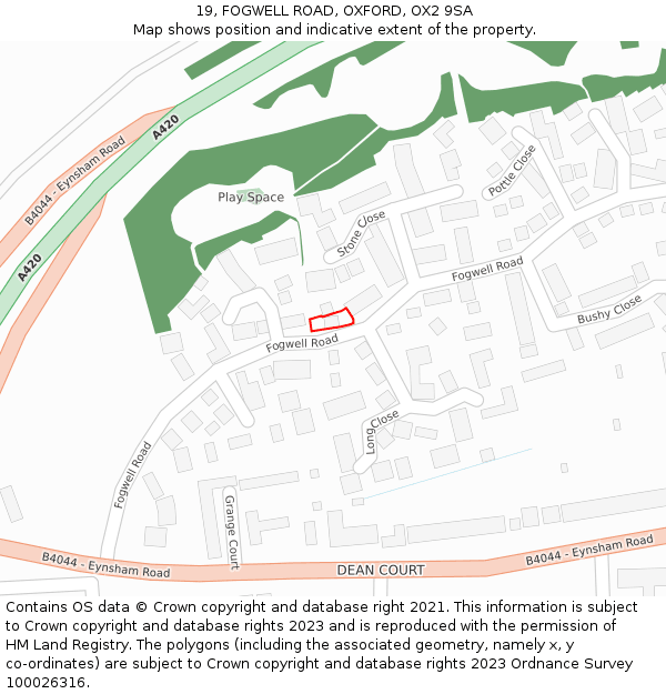 19, FOGWELL ROAD, OXFORD, OX2 9SA: Location map and indicative extent of plot