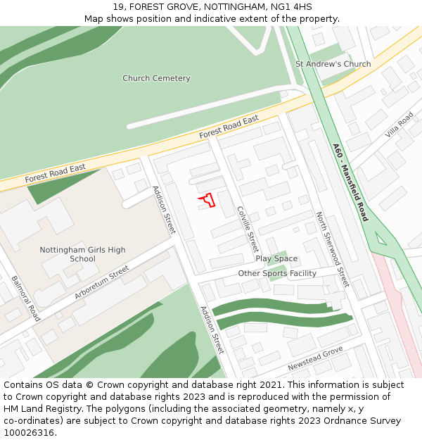 19, FOREST GROVE, NOTTINGHAM, NG1 4HS: Location map and indicative extent of plot