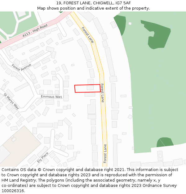 19, FOREST LANE, CHIGWELL, IG7 5AF: Location map and indicative extent of plot