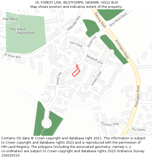 19, FOREST LINK, BILSTHORPE, NEWARK, NG22 8UD: Location map and indicative extent of plot