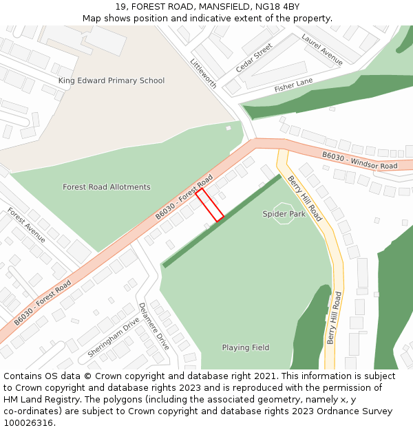 19, FOREST ROAD, MANSFIELD, NG18 4BY: Location map and indicative extent of plot