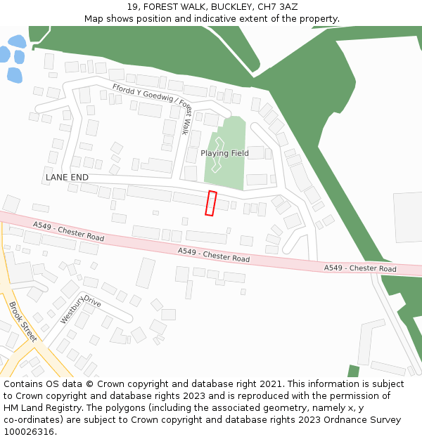 19, FOREST WALK, BUCKLEY, CH7 3AZ: Location map and indicative extent of plot