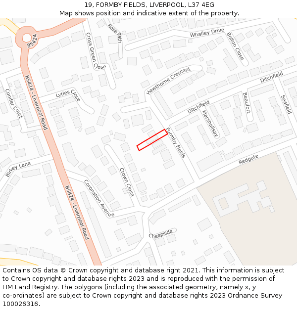 19, FORMBY FIELDS, LIVERPOOL, L37 4EG: Location map and indicative extent of plot