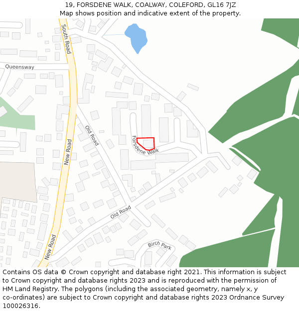 19, FORSDENE WALK, COALWAY, COLEFORD, GL16 7JZ: Location map and indicative extent of plot