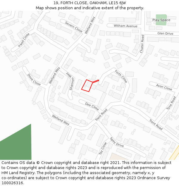 19, FORTH CLOSE, OAKHAM, LE15 6JW: Location map and indicative extent of plot