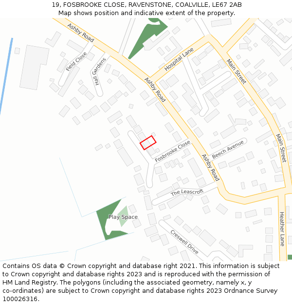 19, FOSBROOKE CLOSE, RAVENSTONE, COALVILLE, LE67 2AB: Location map and indicative extent of plot