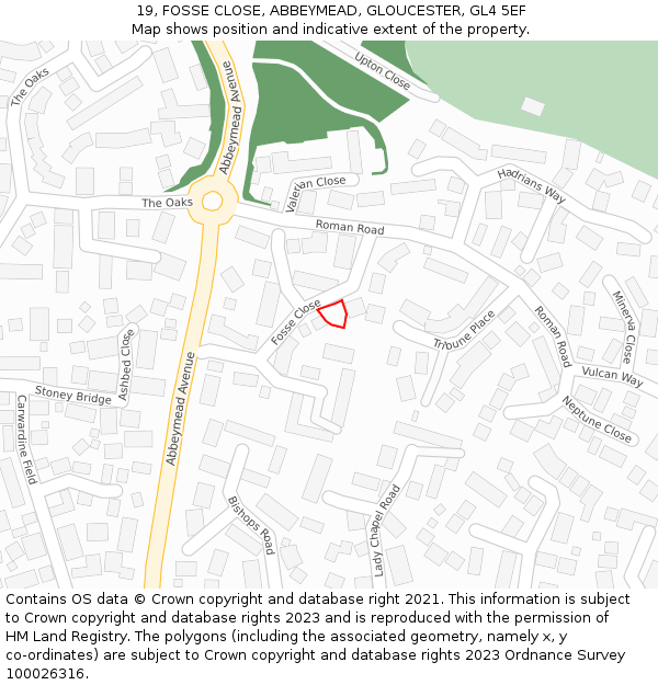 19, FOSSE CLOSE, ABBEYMEAD, GLOUCESTER, GL4 5EF: Location map and indicative extent of plot