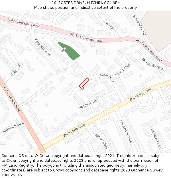 19, FOSTER DRIVE, HITCHIN, SG4 9EH: Location map and indicative extent of plot