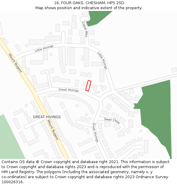 19, FOUR OAKS, CHESHAM, HP5 2SD: Location map and indicative extent of plot