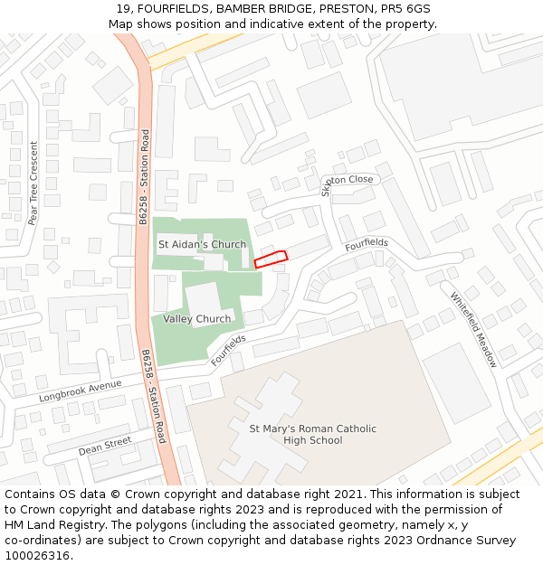 19, FOURFIELDS, BAMBER BRIDGE, PRESTON, PR5 6GS: Location map and indicative extent of plot