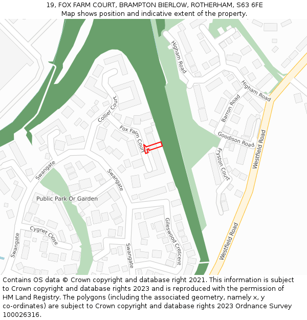 19, FOX FARM COURT, BRAMPTON BIERLOW, ROTHERHAM, S63 6FE: Location map and indicative extent of plot