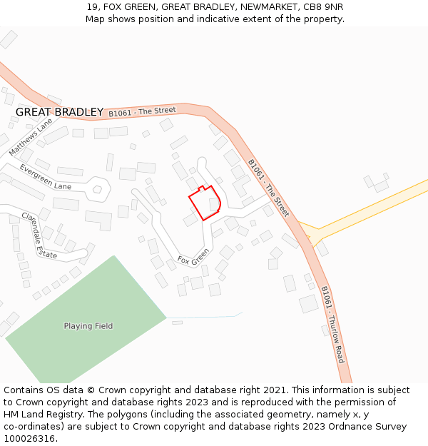 19, FOX GREEN, GREAT BRADLEY, NEWMARKET, CB8 9NR: Location map and indicative extent of plot