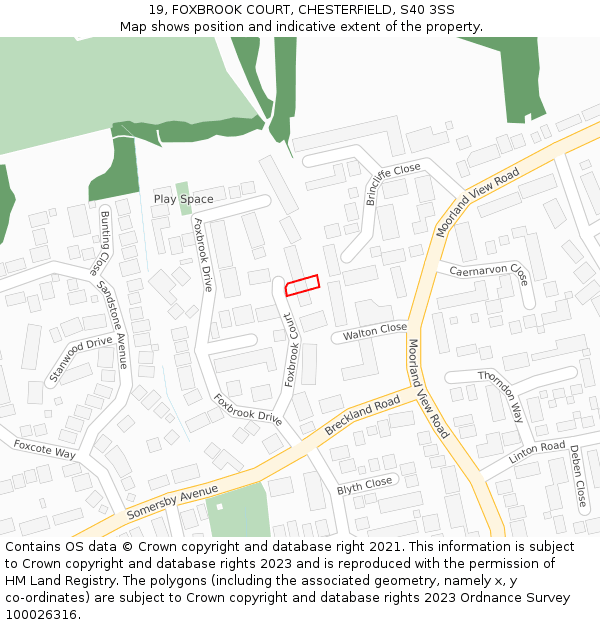 19, FOXBROOK COURT, CHESTERFIELD, S40 3SS: Location map and indicative extent of plot