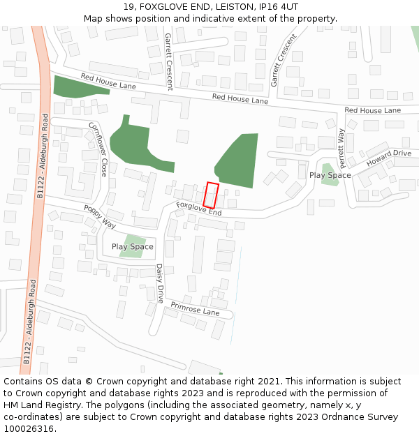 19, FOXGLOVE END, LEISTON, IP16 4UT: Location map and indicative extent of plot