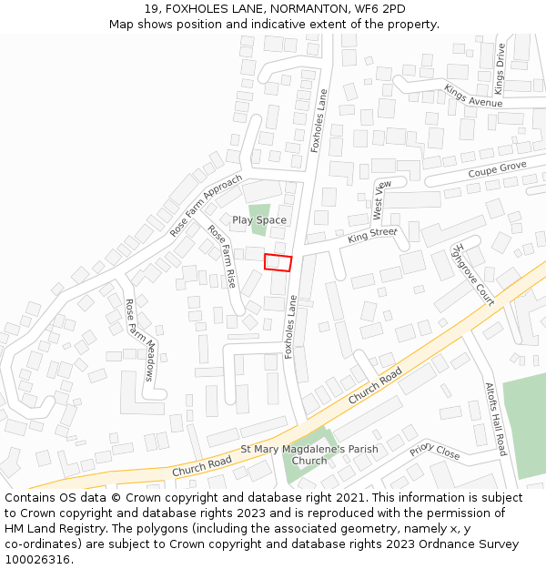 19, FOXHOLES LANE, NORMANTON, WF6 2PD: Location map and indicative extent of plot