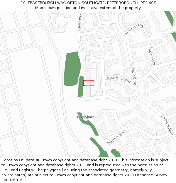 19, FRASERBURGH WAY, ORTON SOUTHGATE, PETERBOROUGH, PE2 6SS: Location map and indicative extent of plot