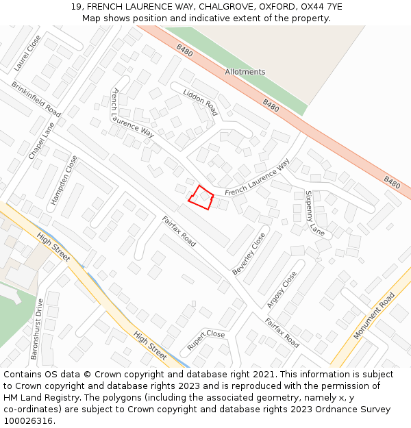 19, FRENCH LAURENCE WAY, CHALGROVE, OXFORD, OX44 7YE: Location map and indicative extent of plot