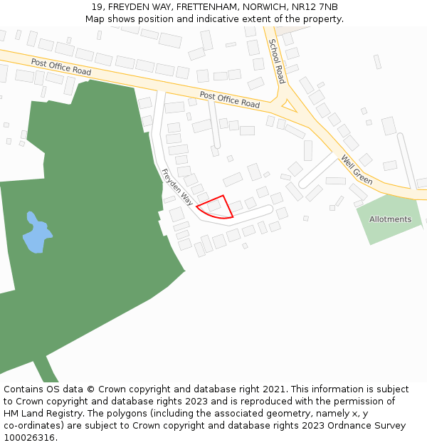 19, FREYDEN WAY, FRETTENHAM, NORWICH, NR12 7NB: Location map and indicative extent of plot