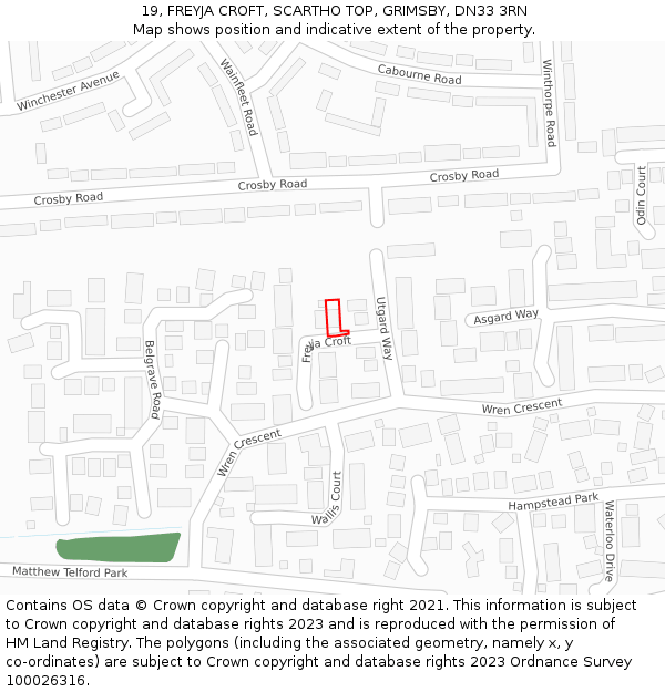 19, FREYJA CROFT, SCARTHO TOP, GRIMSBY, DN33 3RN: Location map and indicative extent of plot