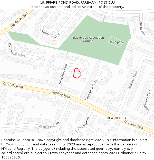 19, FRIARS POND ROAD, FAREHAM, PO15 5LU: Location map and indicative extent of plot