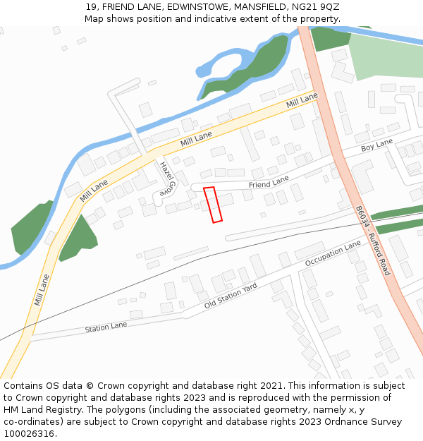 19, FRIEND LANE, EDWINSTOWE, MANSFIELD, NG21 9QZ: Location map and indicative extent of plot