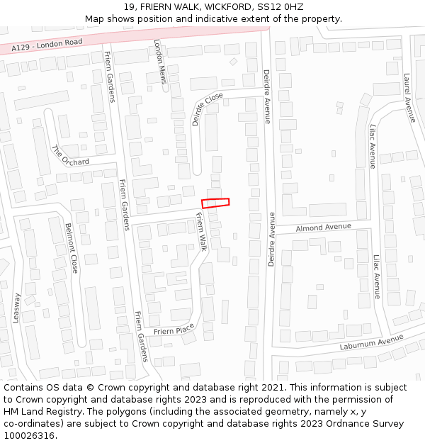 19, FRIERN WALK, WICKFORD, SS12 0HZ: Location map and indicative extent of plot