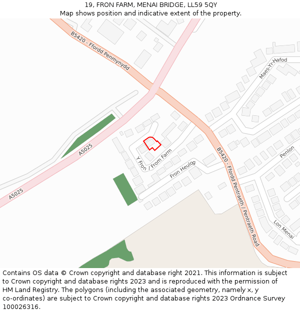 19, FRON FARM, MENAI BRIDGE, LL59 5QY: Location map and indicative extent of plot