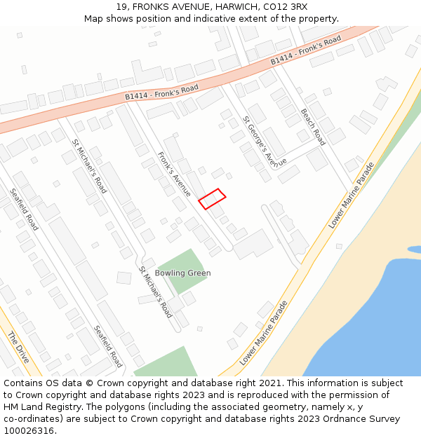 19, FRONKS AVENUE, HARWICH, CO12 3RX: Location map and indicative extent of plot