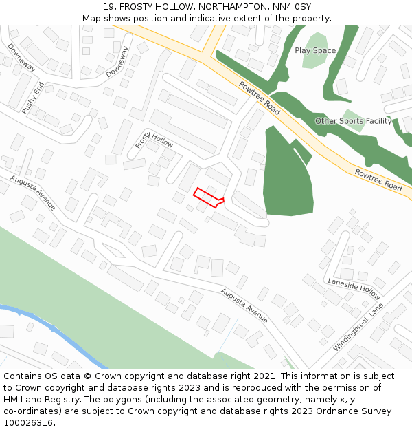 19, FROSTY HOLLOW, NORTHAMPTON, NN4 0SY: Location map and indicative extent of plot