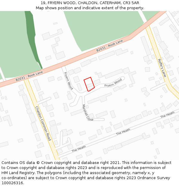 19, FRYERN WOOD, CHALDON, CATERHAM, CR3 5AR: Location map and indicative extent of plot