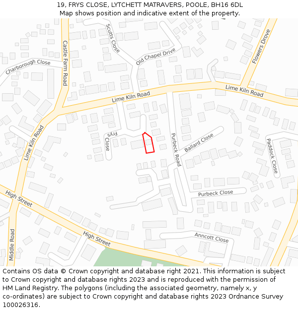 19, FRYS CLOSE, LYTCHETT MATRAVERS, POOLE, BH16 6DL: Location map and indicative extent of plot