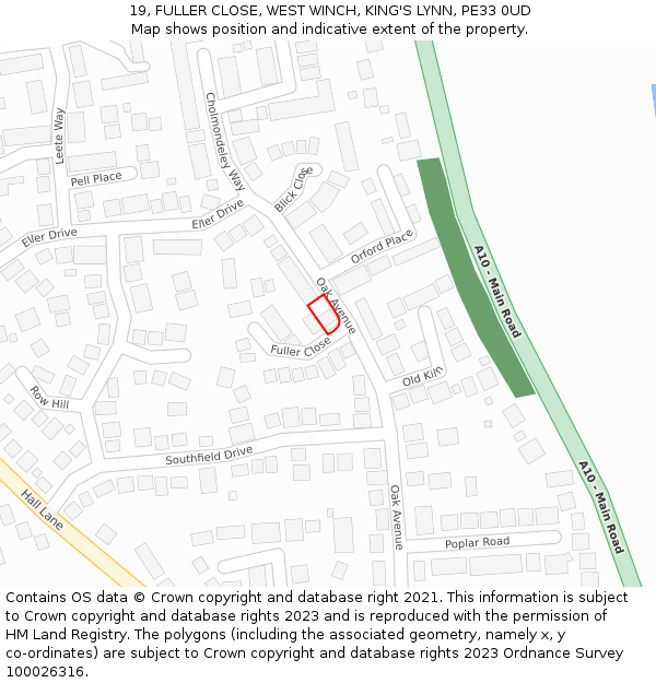 19, FULLER CLOSE, WEST WINCH, KING'S LYNN, PE33 0UD: Location map and indicative extent of plot