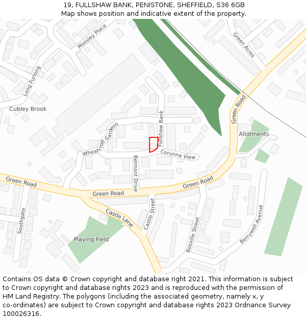 19, FULLSHAW BANK, PENISTONE, SHEFFIELD, S36 6GB: Location map and indicative extent of plot