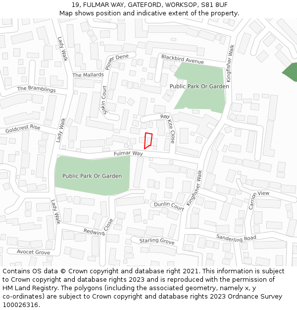 19, FULMAR WAY, GATEFORD, WORKSOP, S81 8UF: Location map and indicative extent of plot