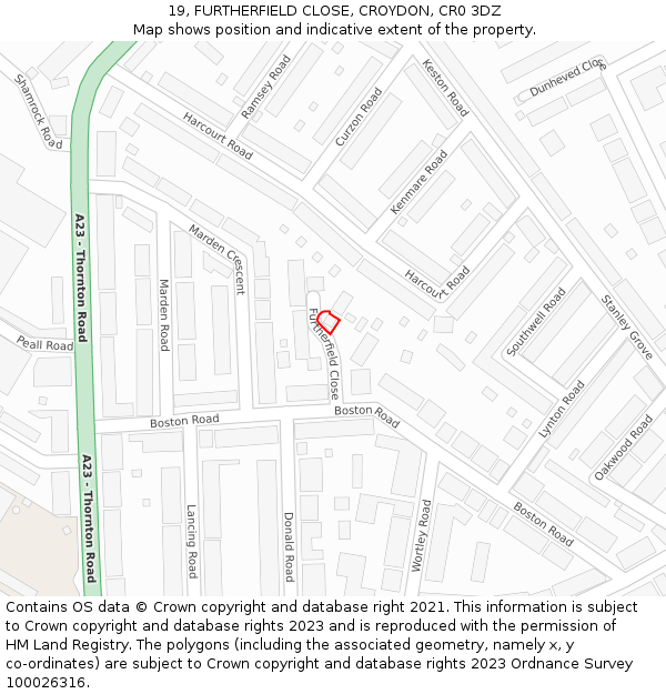 19, FURTHERFIELD CLOSE, CROYDON, CR0 3DZ: Location map and indicative extent of plot