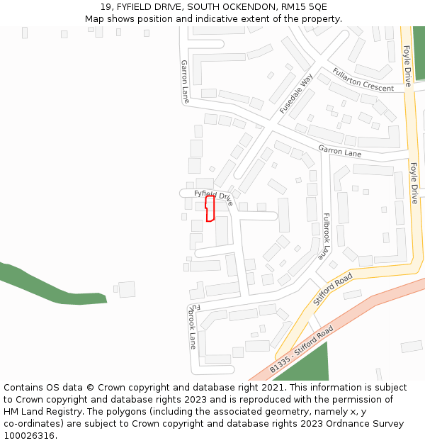 19, FYFIELD DRIVE, SOUTH OCKENDON, RM15 5QE: Location map and indicative extent of plot