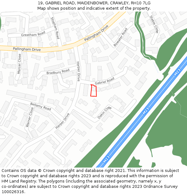 19, GABRIEL ROAD, MAIDENBOWER, CRAWLEY, RH10 7LG: Location map and indicative extent of plot