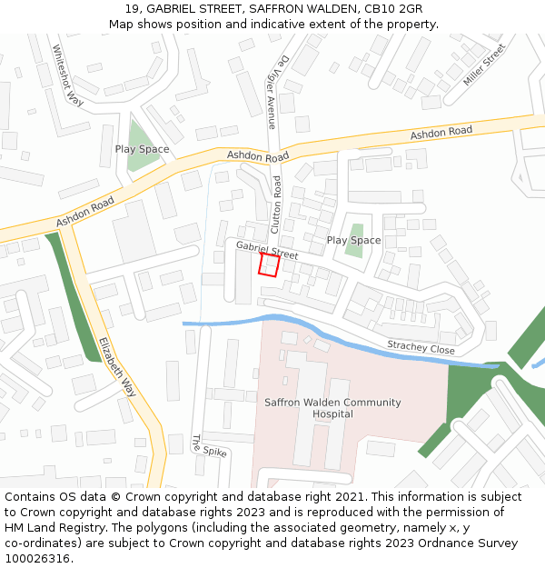 19, GABRIEL STREET, SAFFRON WALDEN, CB10 2GR: Location map and indicative extent of plot